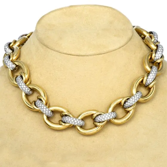Nicolis Cola Diamond 18K Gold Cluster Large Link Chain Necklace