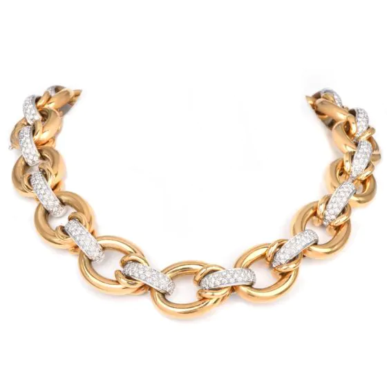 Italian 17.80cts Diamond 18K Gold Large Link Chain Necklace