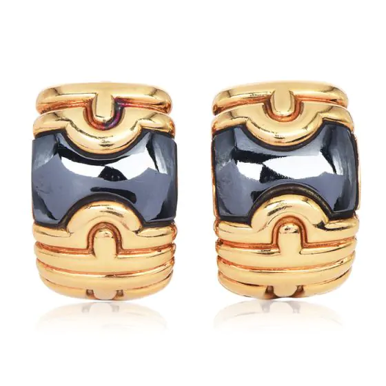 Bvlgari Parentesi 18K Yellow Gold Hematite Hoop Earrings