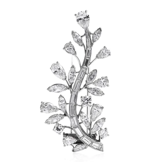 CARTIER Vintage 6.50cts Diamond Platinum Botanical Pin - Dover Jewelry