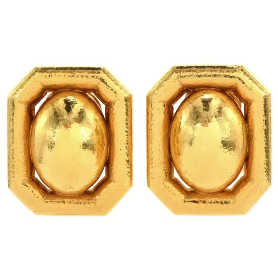 David Webb Chic Hammer finish 18K Yellow Gold Dome Clip On Earrings 