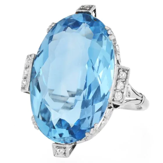 Vintage GIA Ocean Blue 16.83 Carat Aquamarine Diamond 18k Gold Cocktail Ring