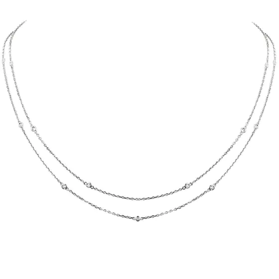 32 Inches Long  Diamond By Yard 14k White Gold Necklace