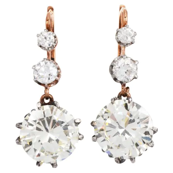Vintage 9.43 Carat Round Diamond 18k Gold Dangling Earrings|Dover Jewelry|