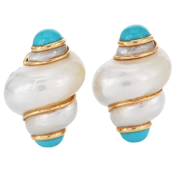 MAZ Vintage Turquoise Shell 14k Gold Clip-On Earrings