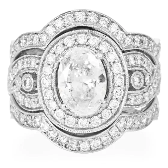  GIA F-VS2 Oval Diamond Gold Cocktail Engagement Ring