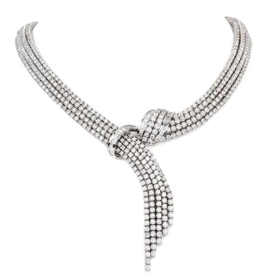 Estate Couture Diamond 45.80cts 18K Gold Scarf Necklace 