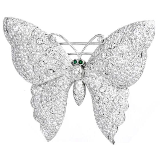 Estate Butterfly Brooch Pendant Platinum Diamond 10.90cts Emerald|DoverJewelry|