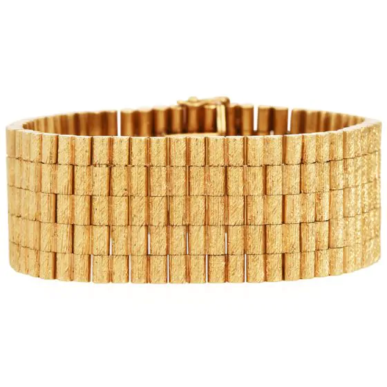 Vintage Heavy 18K Yellow Gold Solid  Bark-Finish Link Bracelet |Dover Jewelry|