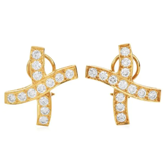 Estate Natural 3.38 Carat Diamond 18K Crisscross Statement Earrings |DoverJewelry|