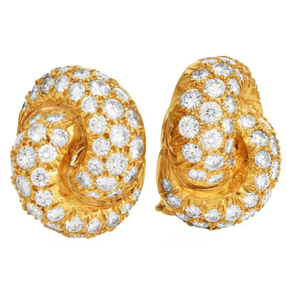 Estate 4.50 Carat Diamond 18K Gold Intertwined Clip-On  Earrings-Dover Jewelry