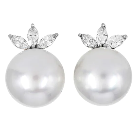 17mm Southsea Pearl Platinum 18K Gold Statement Earrings