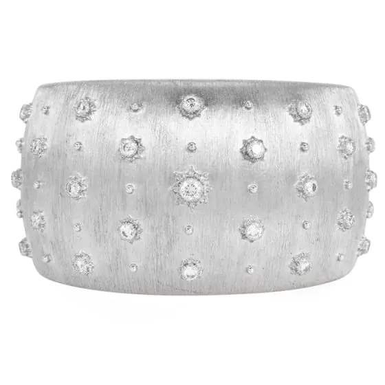 Vintage Buccellati 2.75cts Diamond 18K White Gold Rigato Tulle Cuff Bracelet