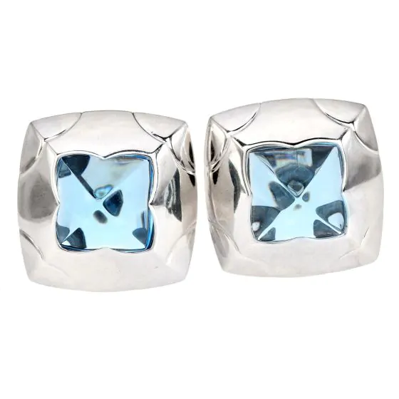 Bvlgari Pyramid Blue Topaz Earrings 18K White Gold|Dover Jewelry|