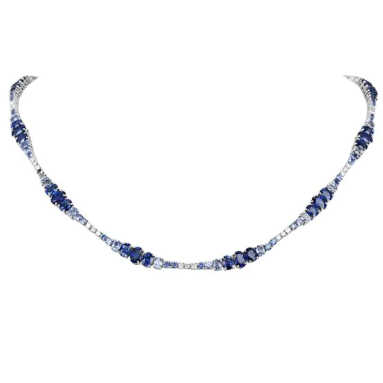 Estate Sapphire Diamond 18K Gold Ombre Tennis Necklace|Dover Jewelry|