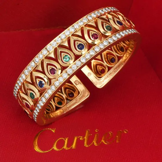 Cartier French Tanjore Diamond Gemstone 18K Bangle|Dover Jewelry|