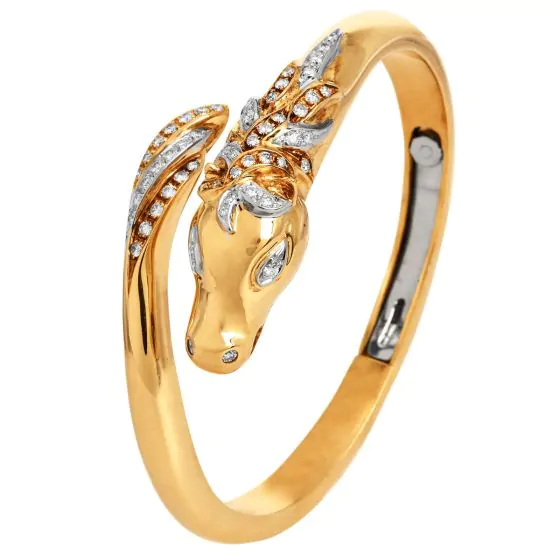 Estate 18K Gold Diamond Horse Bangle Bracelet