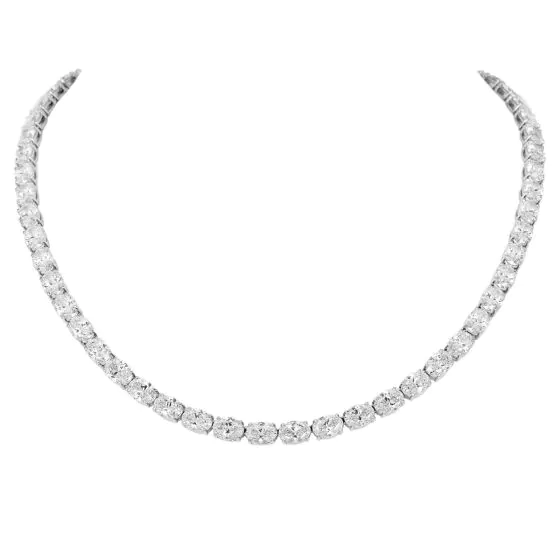 GIA 29.69 carats D SI1 Diamond Platinum Oval Brilliant Cut Tennis Necklace|Dover Jewelry|                                                                                            
