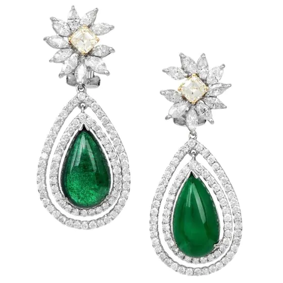 Statement Emerald 17.22cts Diamond 18K Gold Drop Earrings|Dover Jewelry|