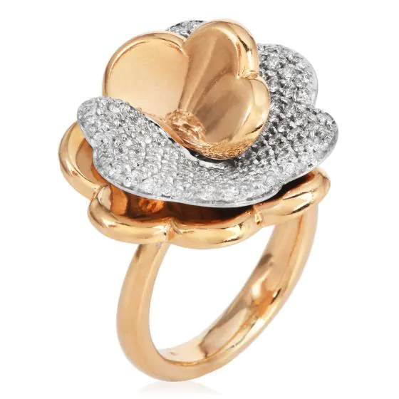 Estate Italian 1.00ct Diamond 18K White Gold Flower Ring