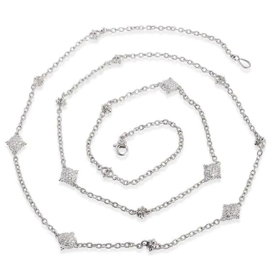 Judith Ripka Long Diamond Chain Necklace in 18k White Gold