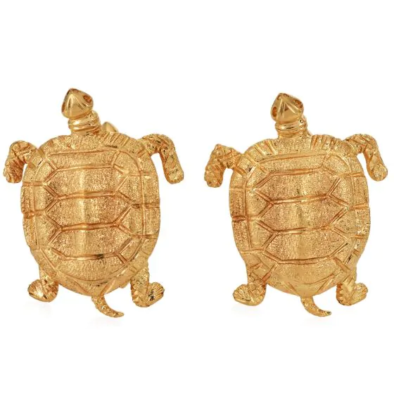 Vintage 18K Yellow Gold Textured Turtle Cufflinks 