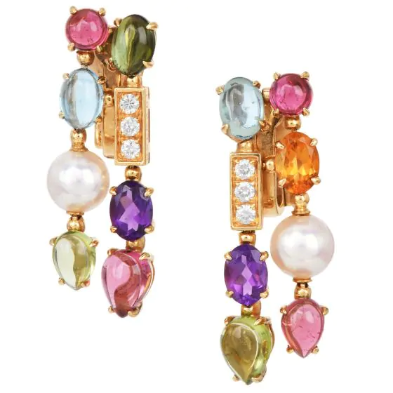 Bvlgari Allegra Multistone & Pearl Drop 18K Gold Earrings|Dover Jewelry|