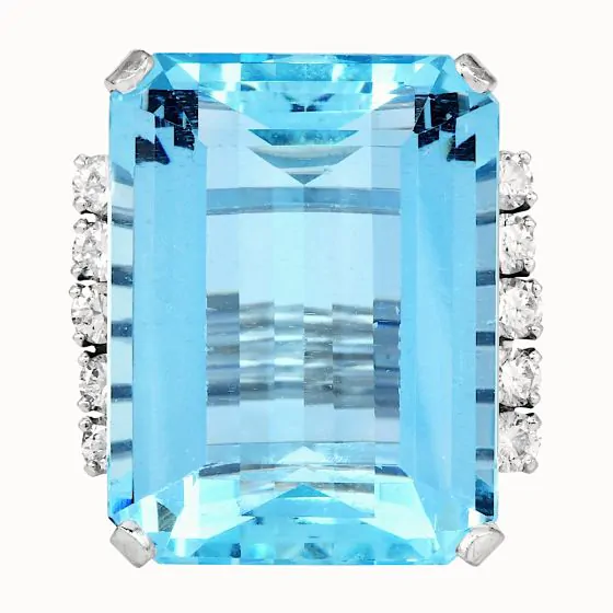 GIA Certified 25.50 carat Aquamarine Diamond 14K Gold Cocktail Ring |Dover Jewelry|