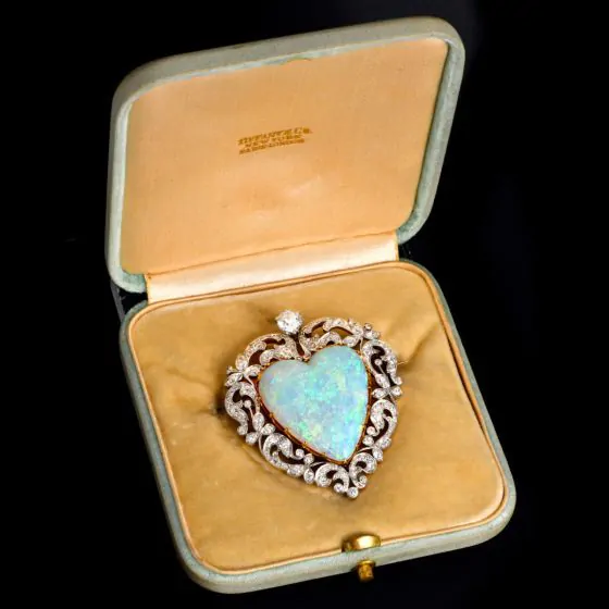 Vintage Tiffany & Co. Heart Opal Diamond 18K Gold Brooch|Dover Jewelry|