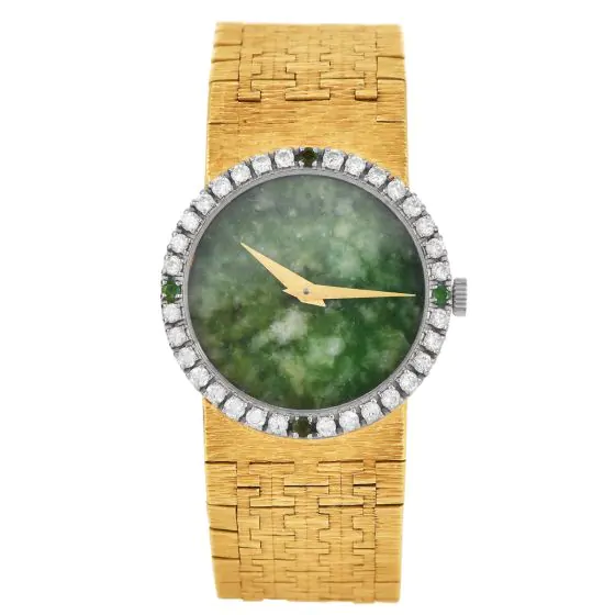 Piaget Ref. 9706 A6 24mm Jade Dial Diamond Emerald 18K Bracelet Watch 