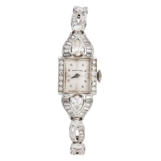 Antique Hamilton Diamond Platinum Ladies Cocktail Watch