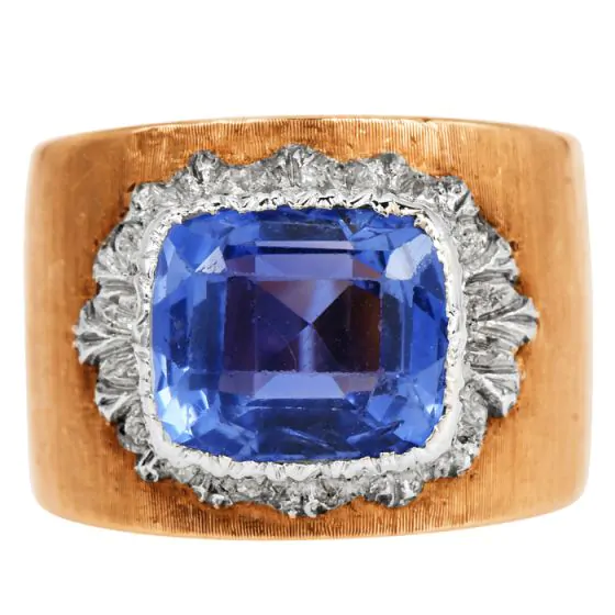  Buccellati Vintage Certified 3.50ct Ceylon Sapphire 18K Gold Ring |Dover Jewelry|