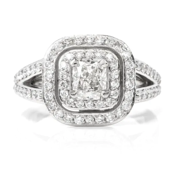 GIA Certified Diamond Split Shank Platinum Engagement Ring