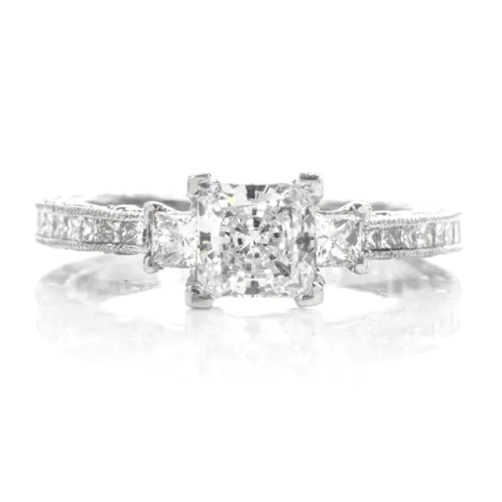Tacori Diamond Platinum 3 Stone Eternity Engagement Semi-mount Ring