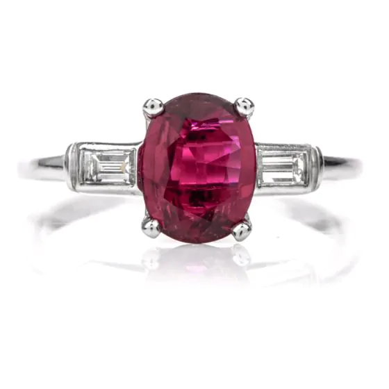 Natural GIA Ruby Diamond Platinum Engagement RIng