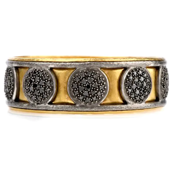 Vintage Durhan Black Diamond 24K/Silver Wide Bangle Bracelet