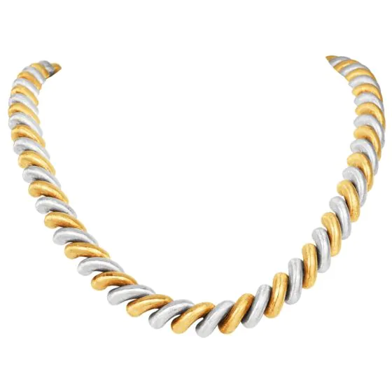 Mario Buccellati Torsadé 18K Two Tone Gold Satin Link Necklace 