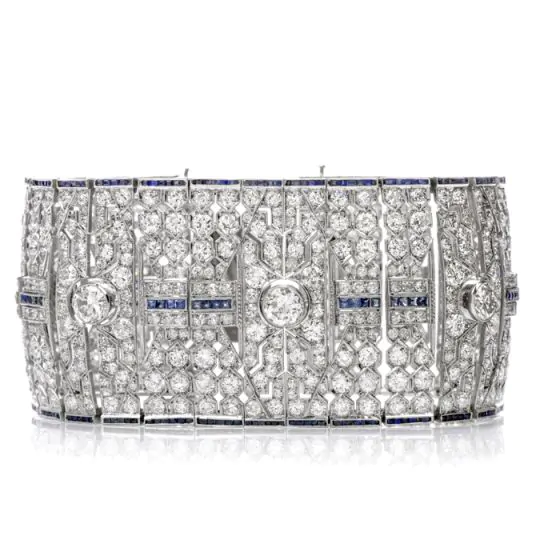 Baroness Diamond Sapphire Art Deco Platinum Bracelet