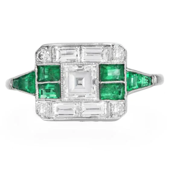 Asscher Cut Diamond 2.10cts Emerald Platinum Ring