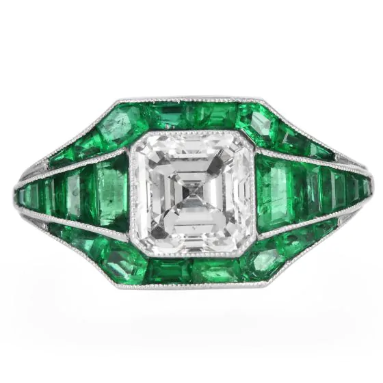 Estate Asscher Cut Diamond 5.21cts Emerald Platinum Ring|Dover Jewelry|