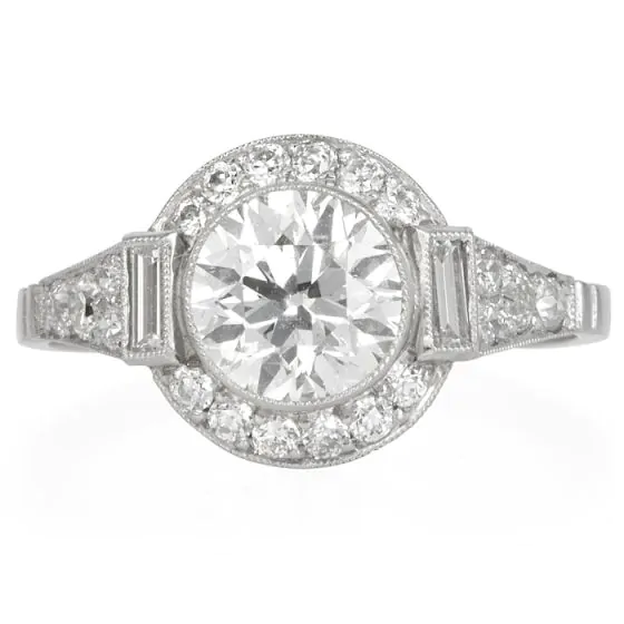 Estate 1.38 carats Diamond Platinum Halo Accent Engagement Ring |Dover Jewelry|