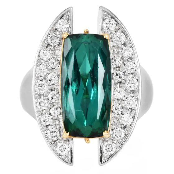 Green Tourmaline 8.06cts Diamond Platinum 18K Gold Sculptural Ring