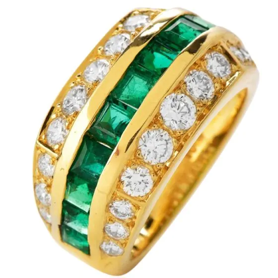 Tiffany & Co Diamond Emerald 18K Gold Channel Set Band Ring 