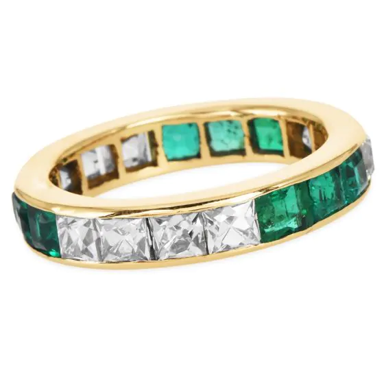Vintage Emerald 5.00cts Diamond 14K Gold Eternity Band Ring