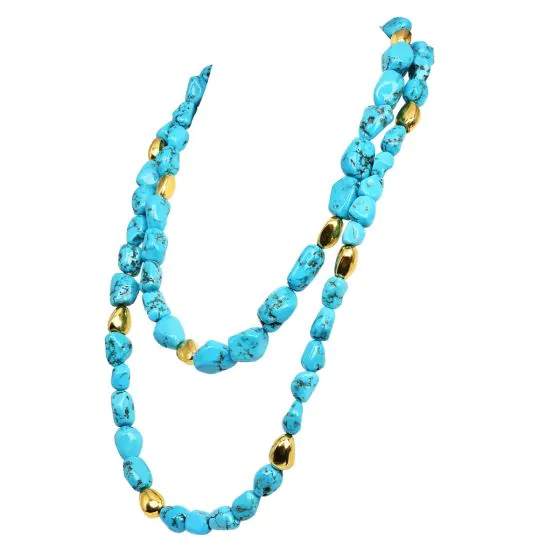 Vintage Turquoise 18K Gold GIA-Bead Spacers Necklace