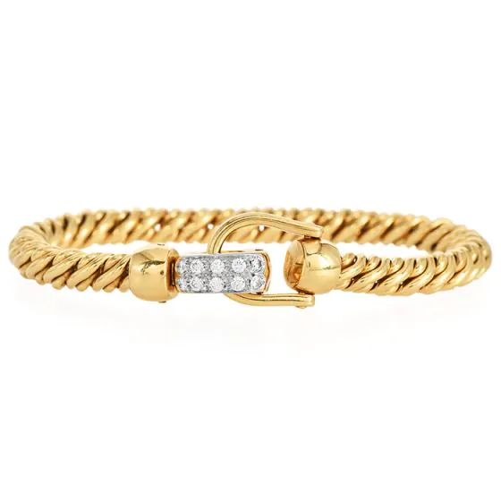 Pomellato Diamond 18K Gold Rope Chain Hardware Link Bracelet-Dover Jewelry