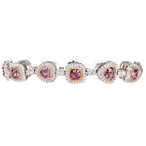 GIA Fancy Pink Diamond 9.49cts Cushion Heart 18K Gold Tennis Bracelet
