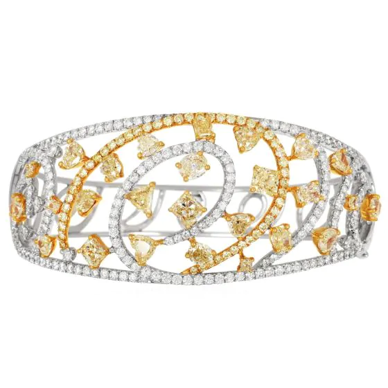 Estate 11.57cts Diamond Spiral Openwork Bangle 14K Gold Bracelet 