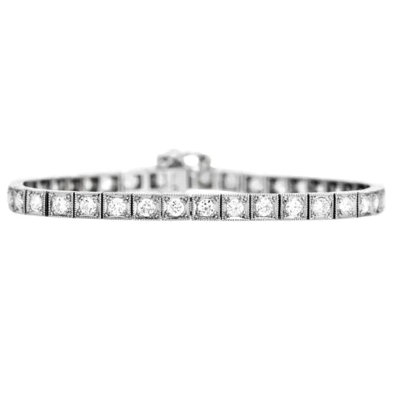 Antique 4.00 Carat Deco European Diamond Platinum Line Bracelet