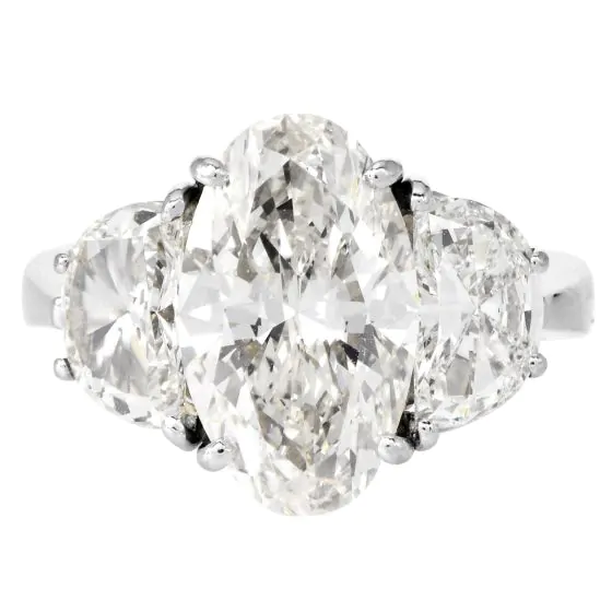 GIA 7.70 Carats Oval Diamond 18k White Gold Engagement Three Stone Ring|Dover Jewelry|